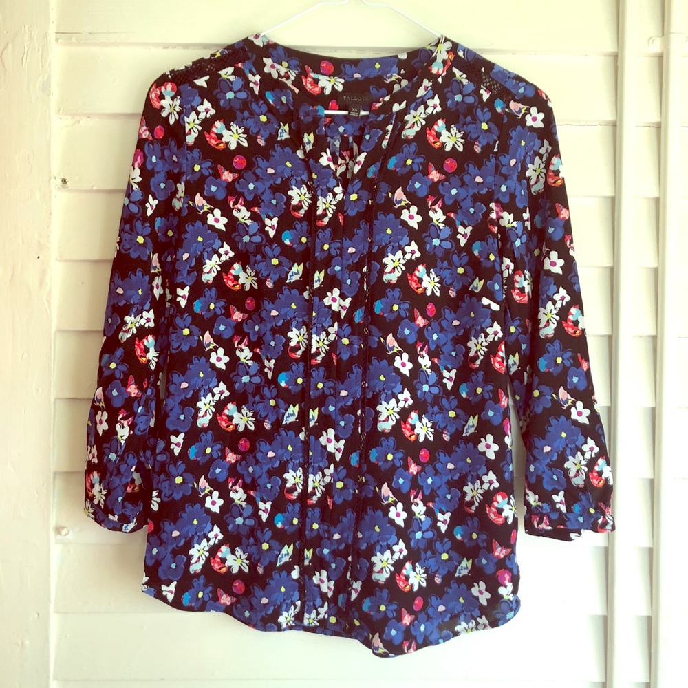 Floral Blouse with Black Embroidery Details